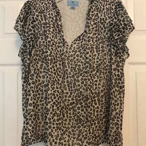 CeCe Short Sleeve Cheetah Print Blouse
